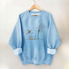 Minimalist Halloween Scarecrow Dog Tree Pumpkin Sweatshirt