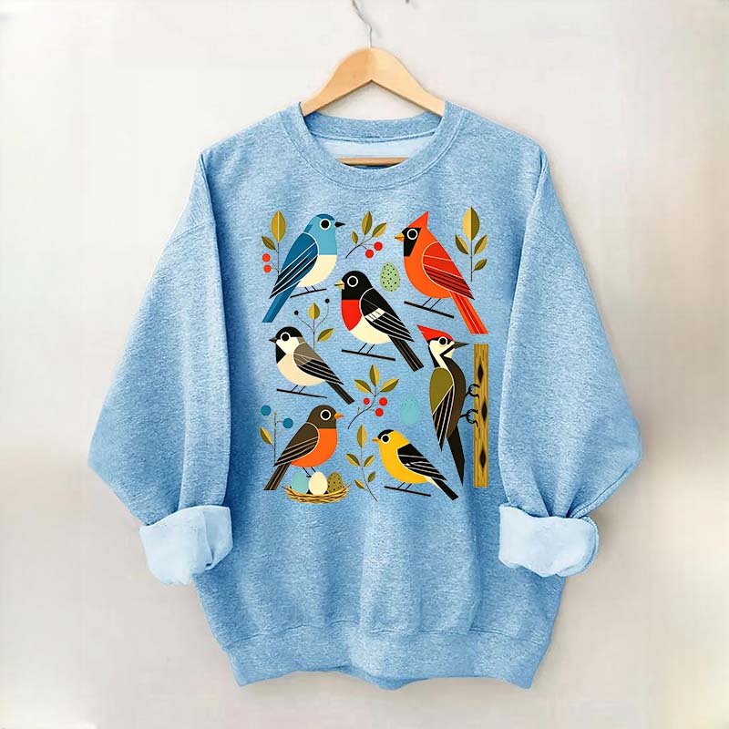 Retro Backyard Birds Cardinal Bluebird Robin Woodpecker Sweatshirt
