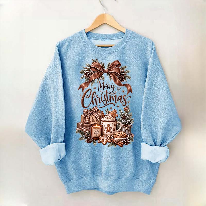 Cozy Christmas Bow Gingerbread Hot Cocoa Holiday Sweatshirt