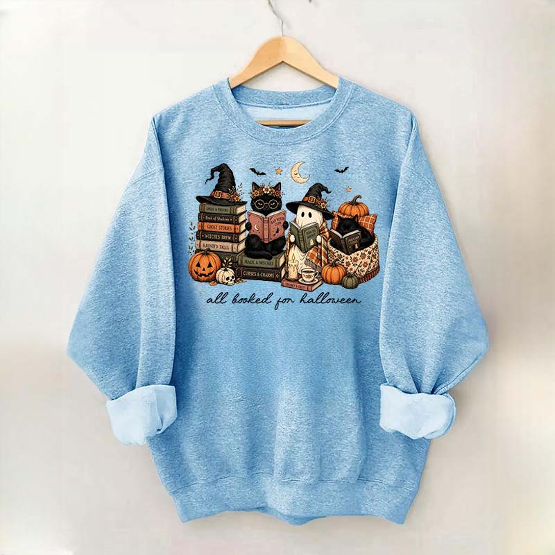 All Booked For Halloween Pumpkin Cats Book Sweatshirt