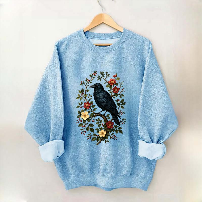Vintage Raven Gothic Cottagecore Floral Sweatshirt