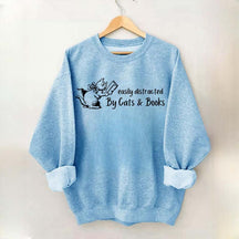 Cute Easily Distracted By Cats and Books Sweatshirt