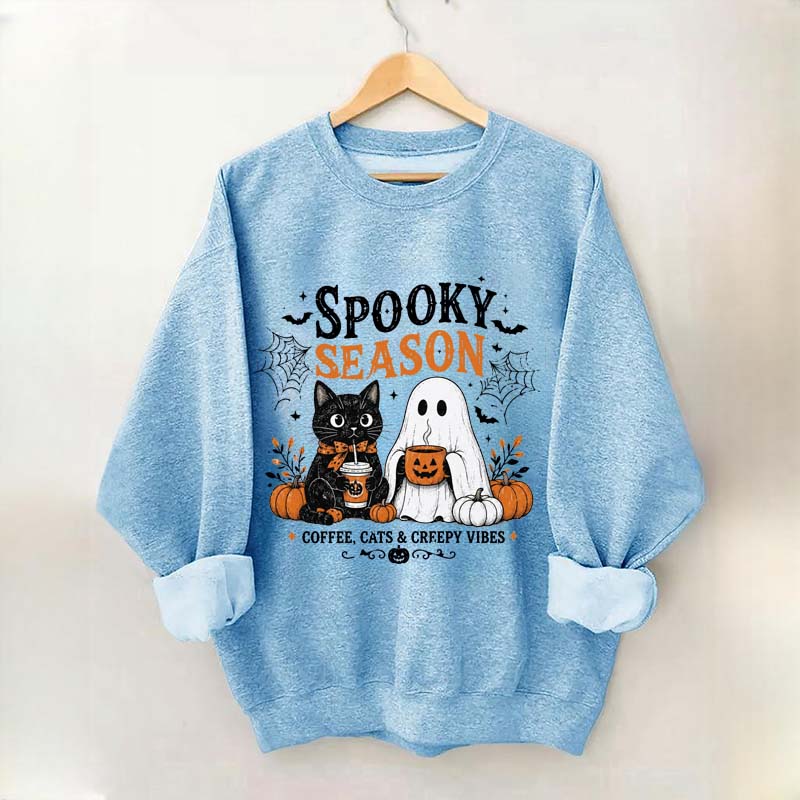 Spooky Season Coffee Cats & Creepy Vibes Sweatshirt