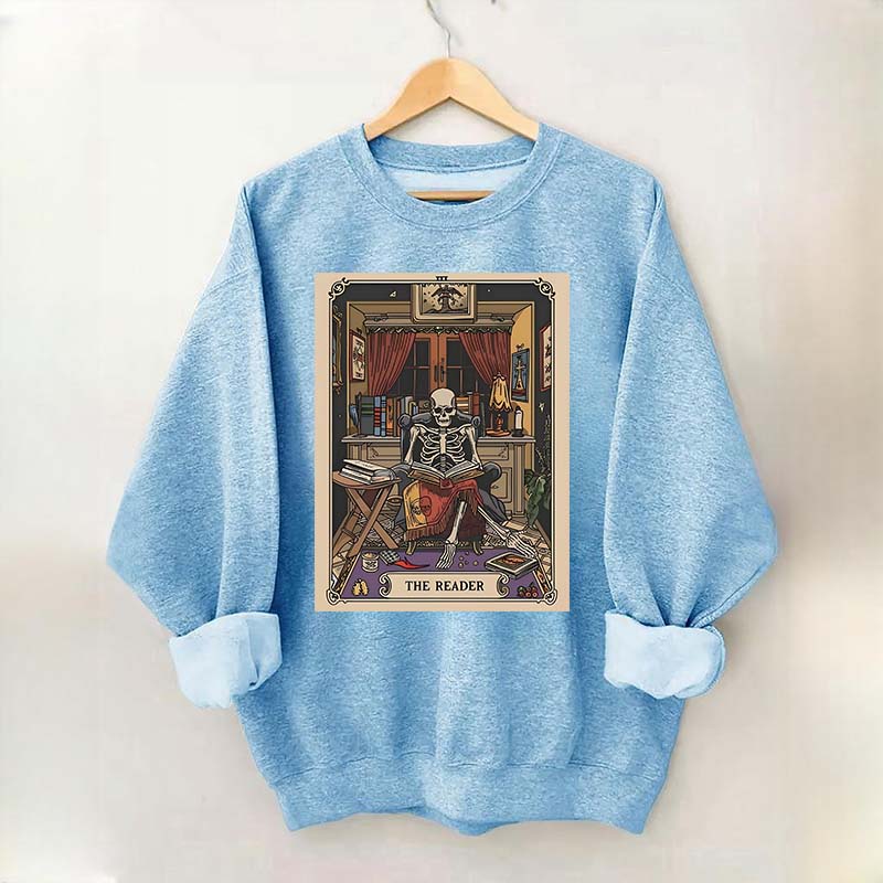 The Reader Tarot Card Skeleton Reading Sweatshirt