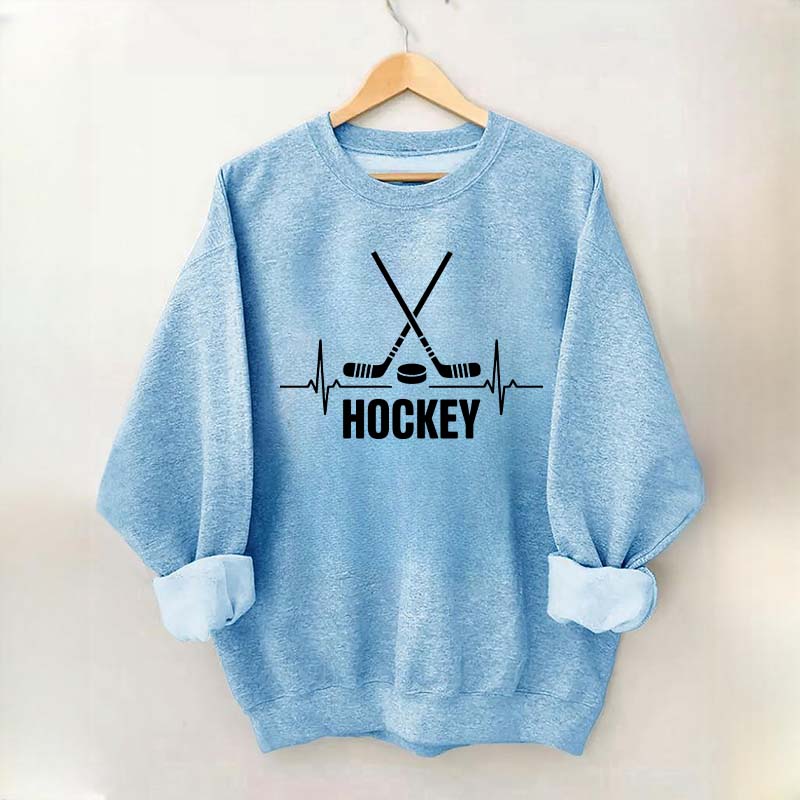 Hockey Sticks & Puck Heartbeat Graphic Sweatshirt