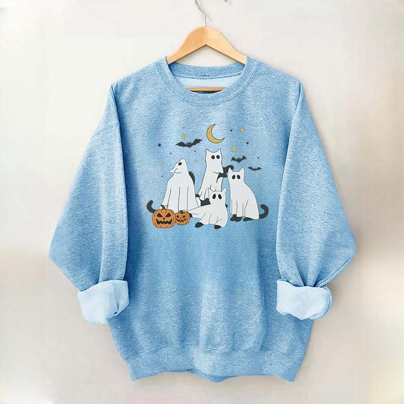 Retro Ghost Black Cat Moon Halloween Sweatshirt