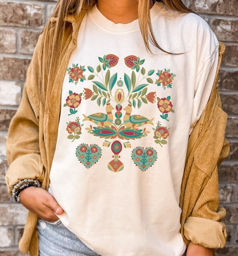 Scandinavian Folk Art Bird Shirt