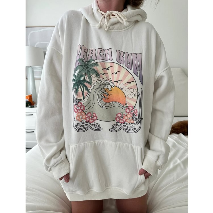 Oversized Girls Casual Beach Coconut Hoodie