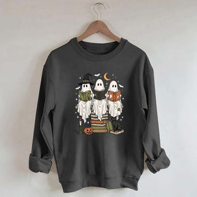 Boo Ghost Reading Books Halloween Sweatshirt