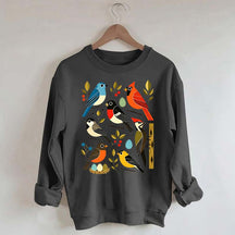 Retro Backyard Birds Cardinal Bluebird Robin Woodpecker Sweatshirt