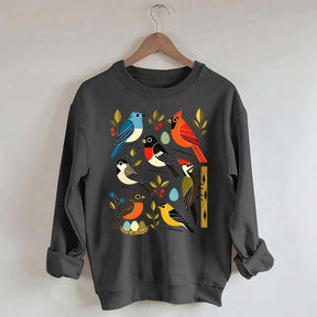 Retro Backyard Birds Cardinal Bluebird Robin Woodpecker Sweatshirt