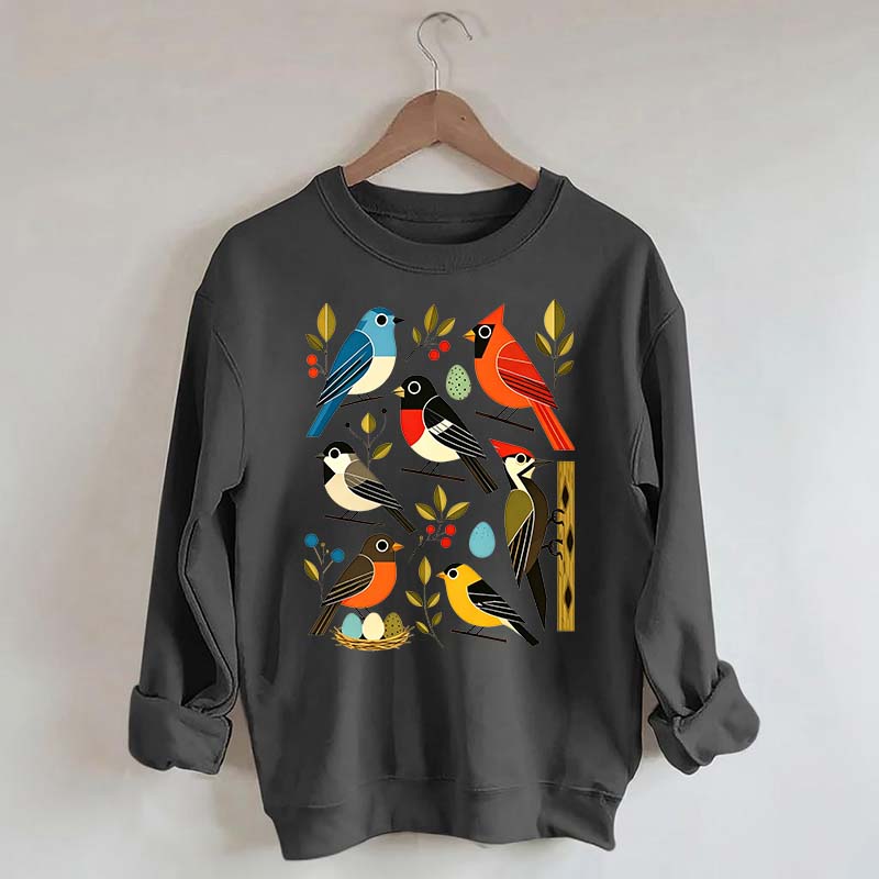 Retro Backyard Birds Cardinal Bluebird Robin Woodpecker Sweatshirt