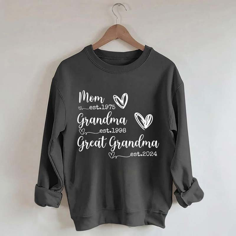 Custom Mom Grandma Great Grandma Est Year Sweatshirt