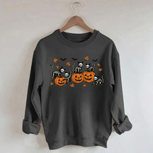 Retro Skeleton Fall Black Cat Pumpkin Sweatshirt