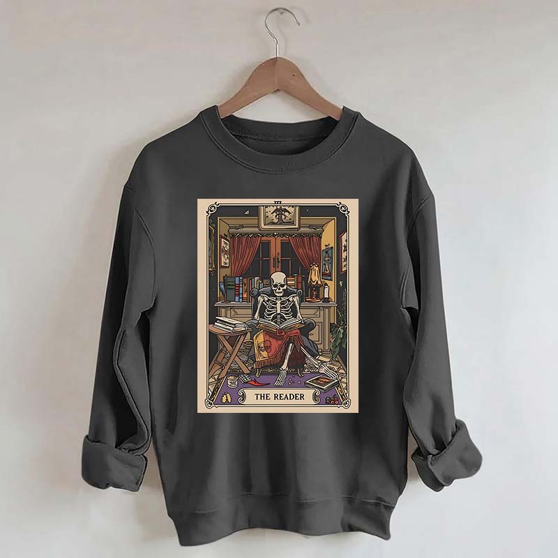 The Reader Tarot Card Skeleton Reading Sweatshirt