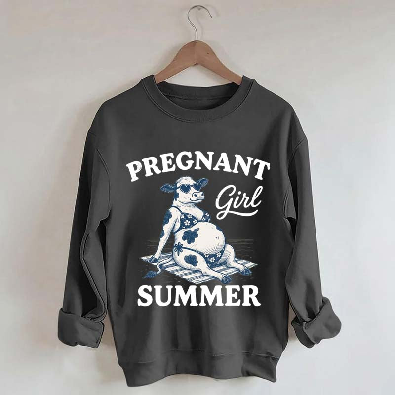 Pregnant Girl Summer Cow Sweatshirt
