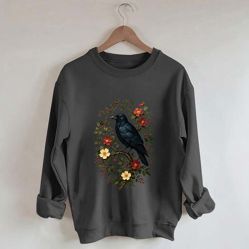 Vintage Raven Gothic Cottagecore Floral Sweatshirt