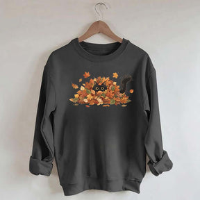 Cute Black Cat Autumn Leaves Sweatshirt