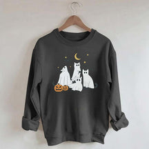 Retro Ghost Black Cat Moon Halloween Sweatshirt
