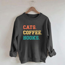 Funny Cats Coffee Books Sweatshirt