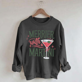 Merrier With A Martini Retro Christmas Sweatshirt