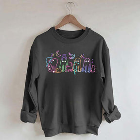 Cute Neon Halloween Ghost Cats Sweatshirt