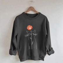 Minimalist Cat Flower Sweatshirt