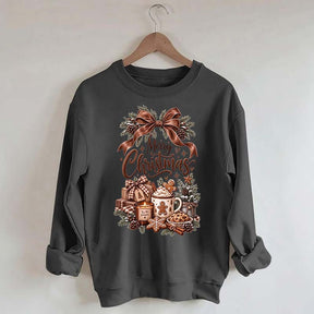 Cozy Christmas Bow Gingerbread Hot Cocoa Holiday Sweatshirt