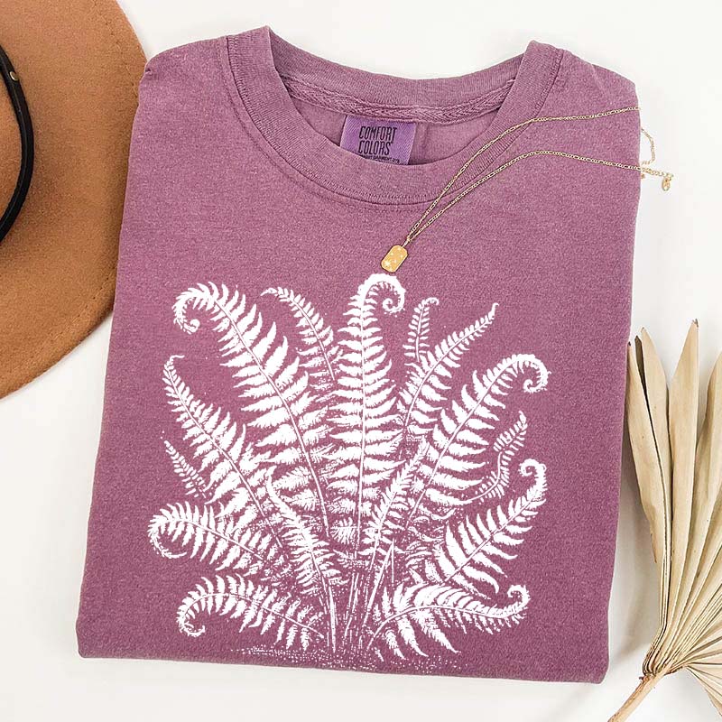 Vintage Linocut Fern Leaves T-Shirt