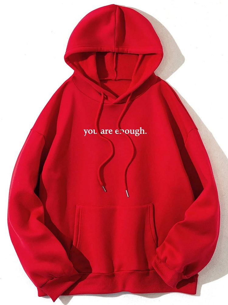 Fashion Loose Fleece Letter Print Pocket Drawstring Hoodie