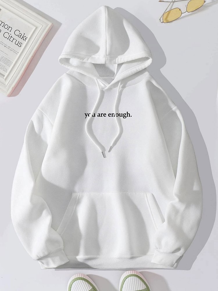 Fashion Loose Fleece Letter Print Pocket Drawstring Hoodie