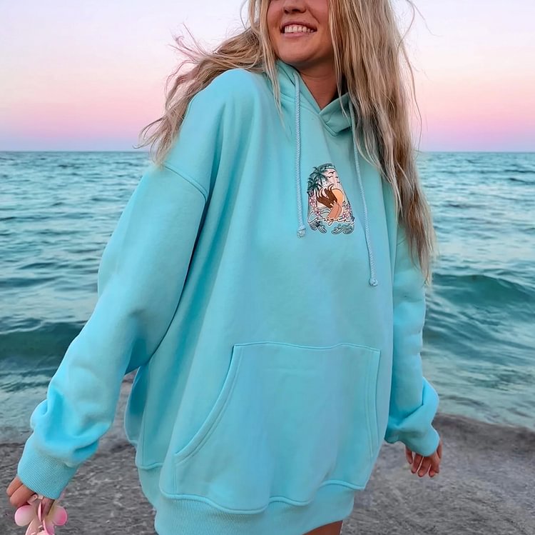 Oversized Beach Girl Print Hoodie