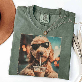Cute Goldendoodle Drinking Iced Coffee T-Shirt