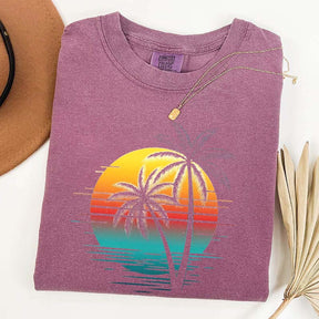 Retro Sunset Beach Palm Tree T-Shirt