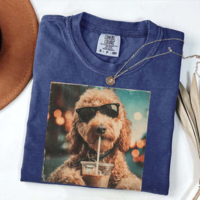 Cute Goldendoodle Drinking Iced Coffee T-Shirt