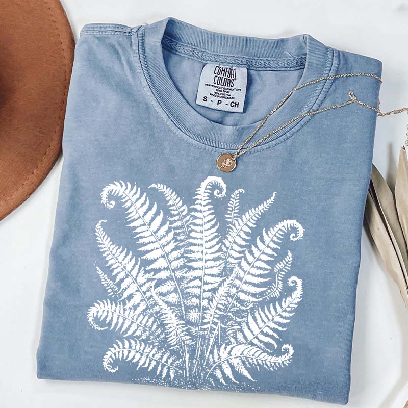 Vintage Linocut Fern Leaves T-Shirt