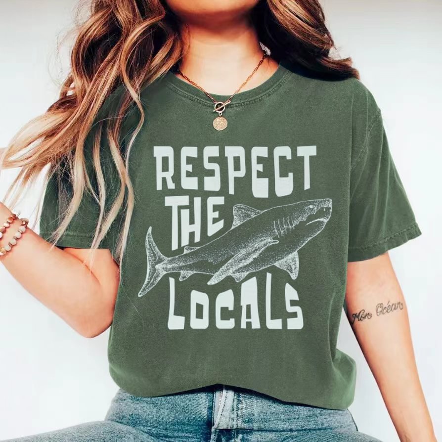 Respect the Locals Shark Print T-shirt