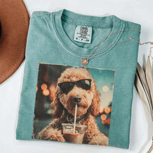 Cute Goldendoodle Drinking Iced Coffee T-Shirt