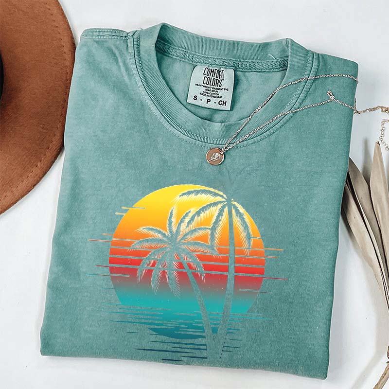 Retro Sunset Beach Palm Tree T-Shirt