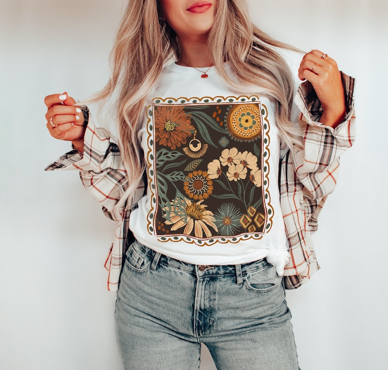 Boho Floral Cottagecore Wildflower Garden T-Shirt