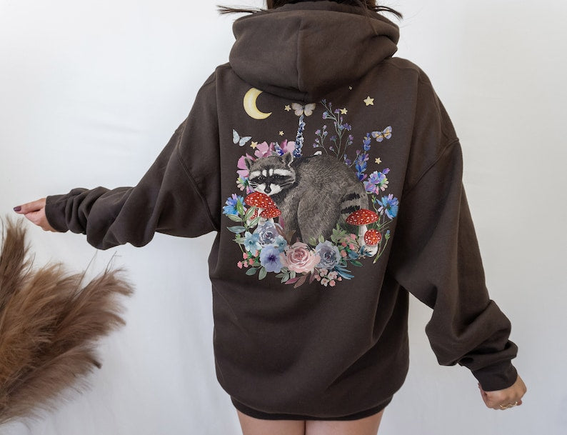 Raccoon Wildflower Mushroom Hoodie