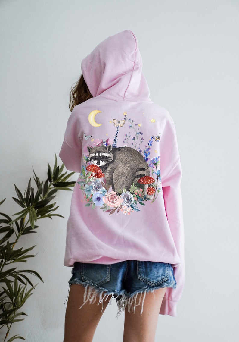 Raccoon Wildflower Mushroom Hoodie