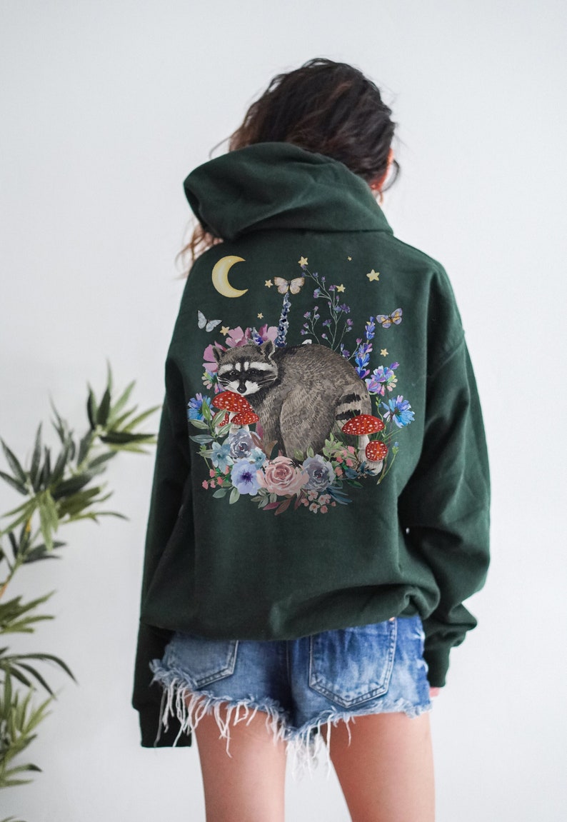 Raccoon Wildflower Mushroom Hoodie