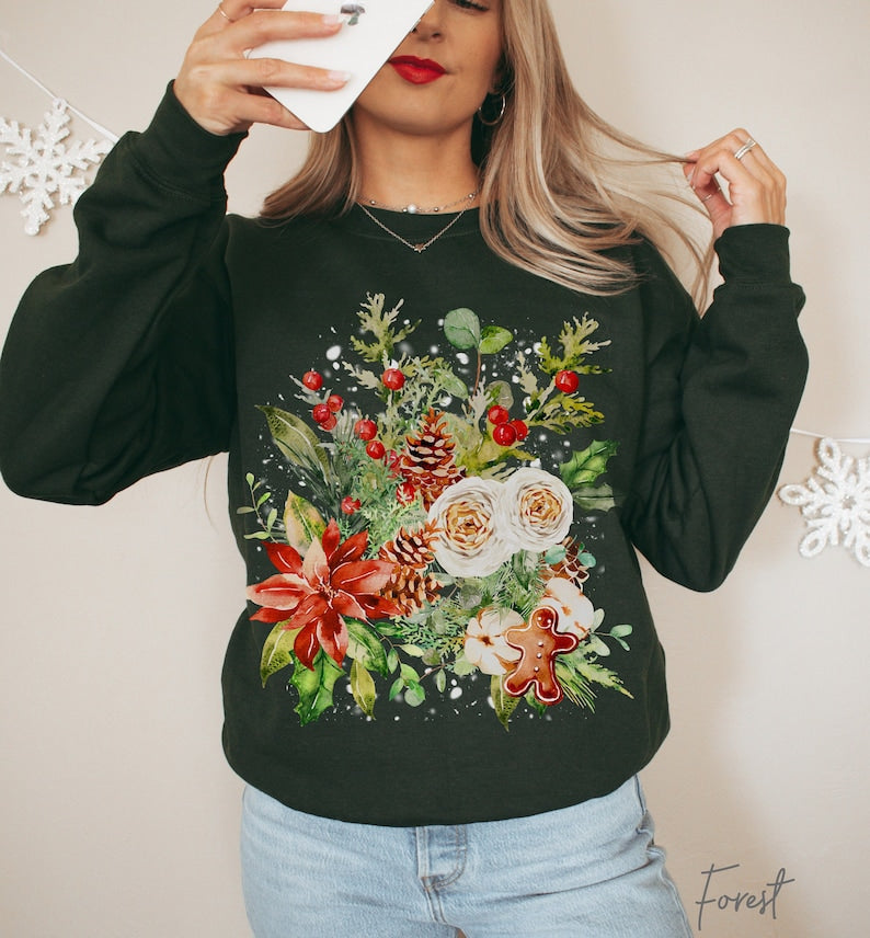 Vintage Pressed Flowers Boho Oversized Wildflowers Sweatshirt