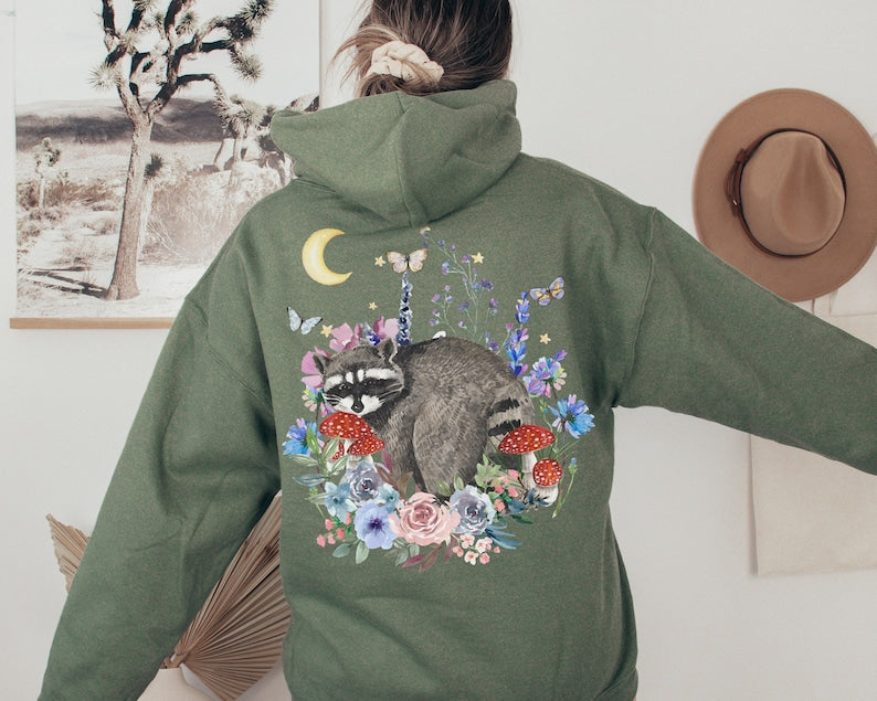 Raccoon Wildflower Mushroom Hoodie