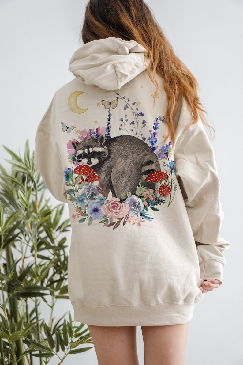 Raccoon Wildflower Mushroom Hoodie