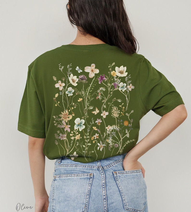 Pressed Flowers Back Print T-shirt Garden Lover Gift