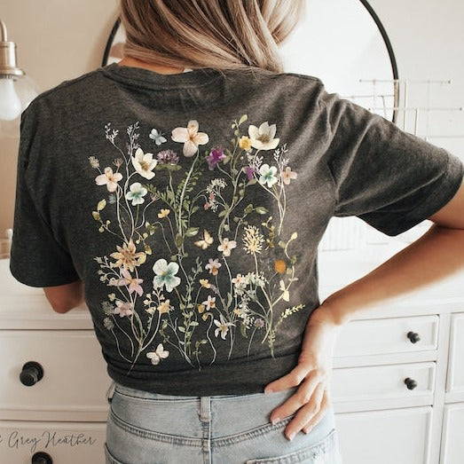 Pressed Flowers Back Print T-shirt Garden Lover Gift