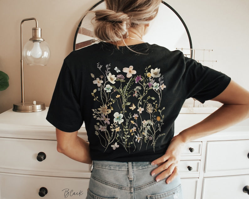 Pressed Flowers Back Print T-shirt Garden Lover Gift