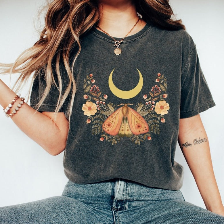 Moon Moth Flower T Shirts Graphic T Shirt